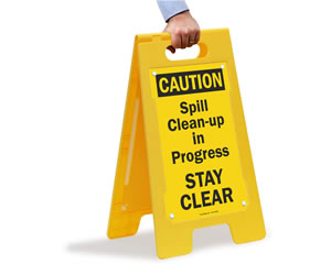Caution Spill Safety Floor Boss Sign