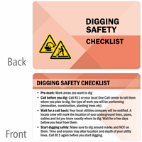 Digging Safety Checklist Heavy Duty Laminated Safety Wallet Card