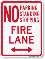 Bidirectional No Parking Fire Lane Sign