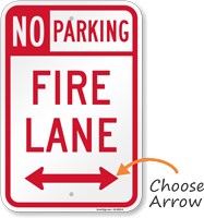 No Parking Fire Lane Sign with Arrow