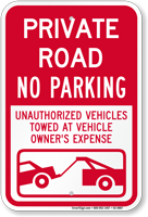 Private Road No Parking Sign