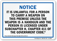 Handgun Warning Sign for Texas Blue