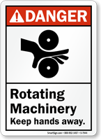 Rotating Machinery Keep Hands Away ANSI Danger Sign